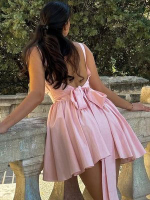 Bow Backless Strappy Mini&Short Dresses