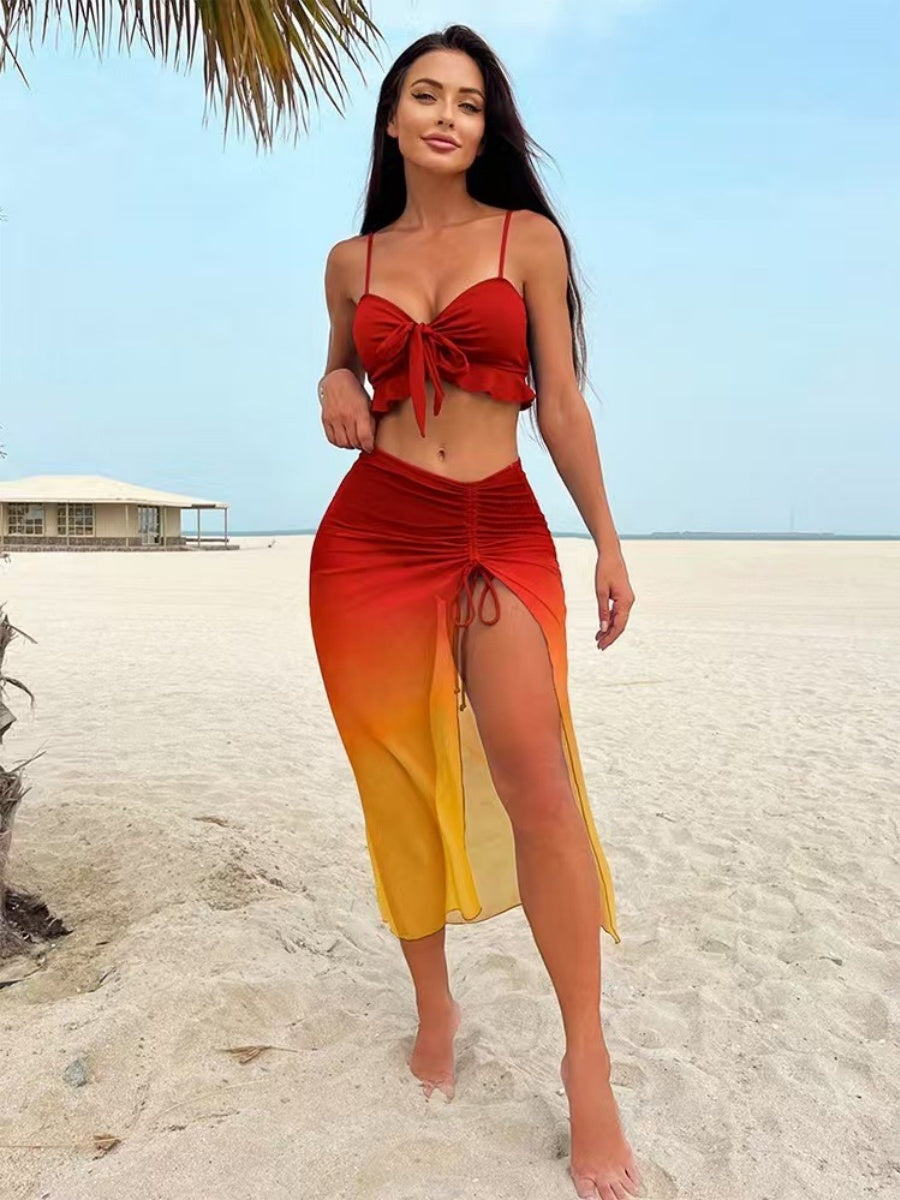 Gradient Print Bikini Three-Piece Set