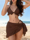 Solid Color Mesh Tie-up Bikini Three-piece Set