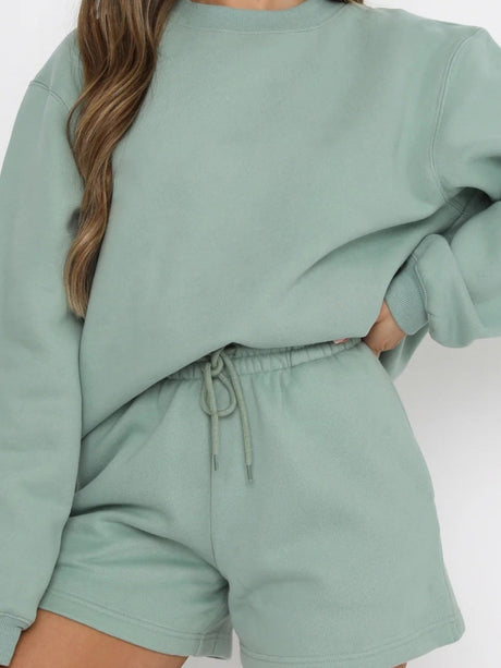 Liber Autumn women's solid color long sleeve sweatshirt two piece suit