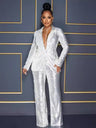 Long Sleeve V-neck Sequined Jumpsuit Two-piece Set
