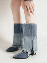 Blue Pointed-toe Denim Boots For Women