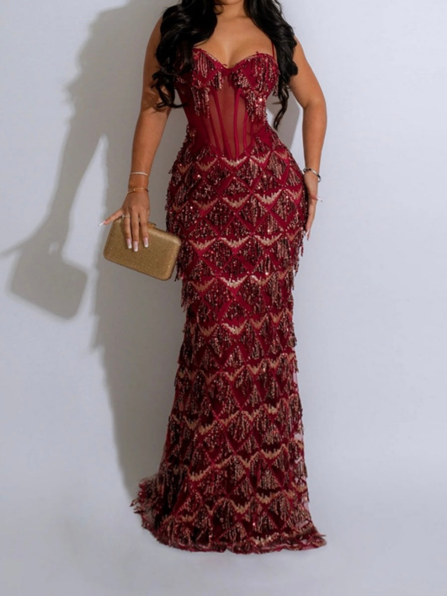 Sequins Waist Hip-hugging Formal Party Dinner Maxi Dresses