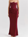 Strapless Satin Fishbone Decoration Crimp Splicing Hip-hugging Dinner Cocktail Midi Dress