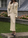 Ruffle Lapel Tight French Light Luxury Knitted Dress Sweater Dress Long Skirt