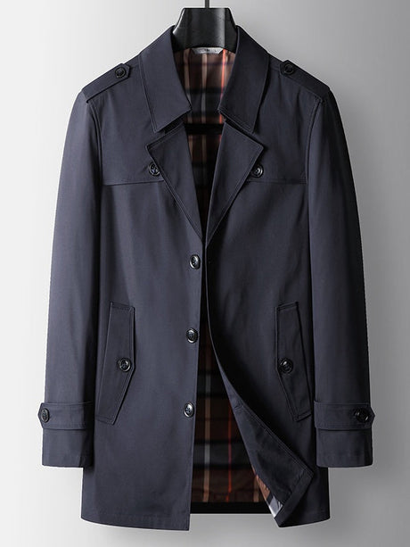 Business Mid-Length Notch-Lapel Single-Breasted Trench Coat