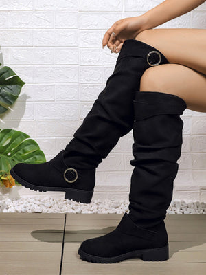 Pleated High Boots With Buckle