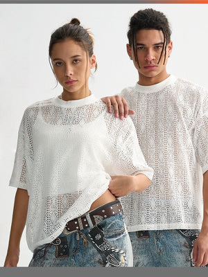 Liber Summer Men's Hollow pattern Floral T-shirts