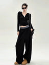 Korean Style Black Hooded Sweatshirt Wide-leg Tracksuit