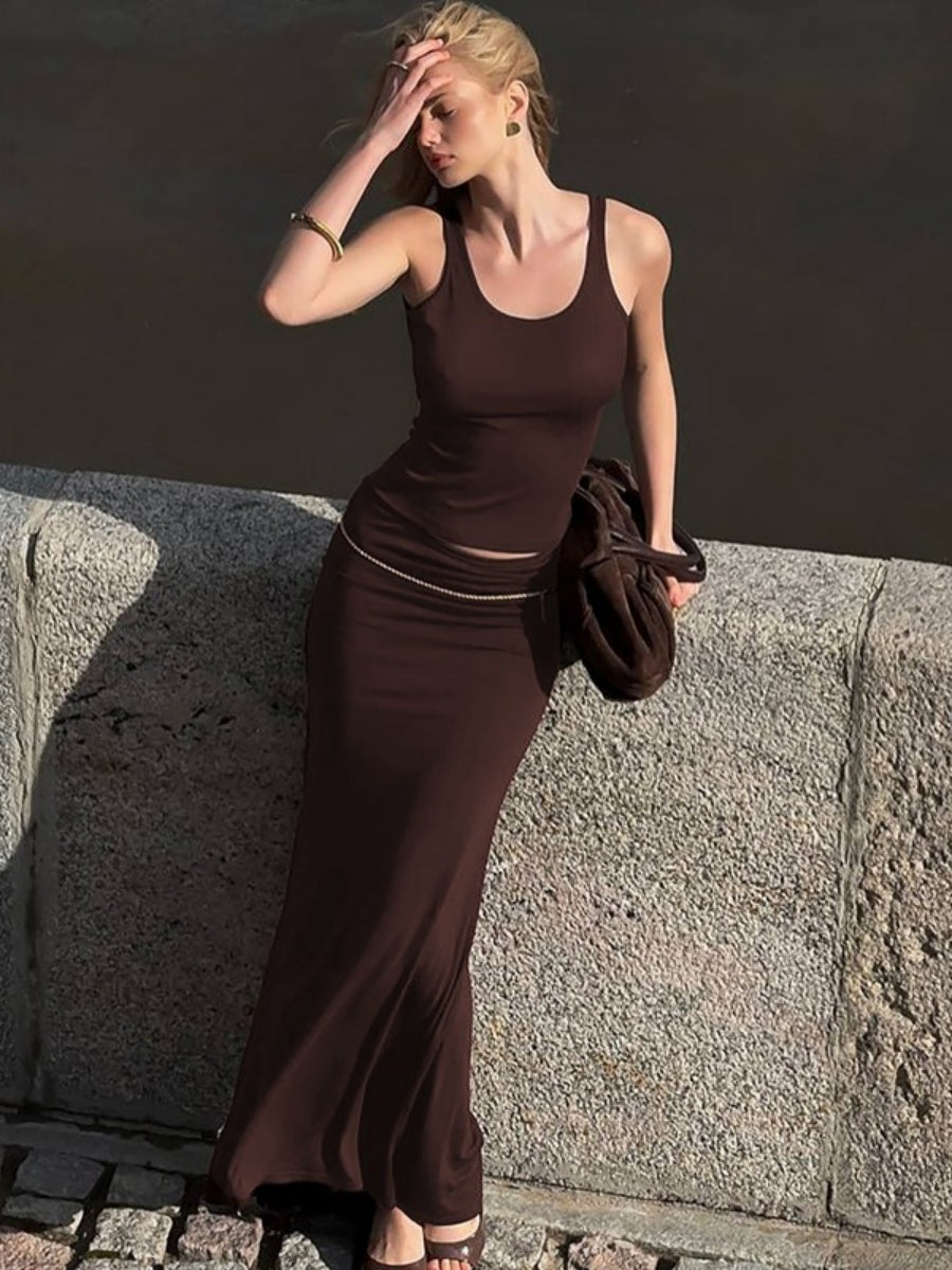 Liber Summer Women's Navel Solid Color 2-piece Sets