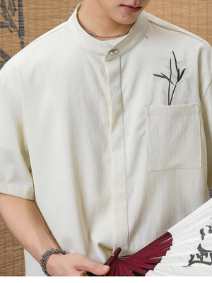 New Chinese Style Breathable Bamboo Leaves Embroidery Shirts