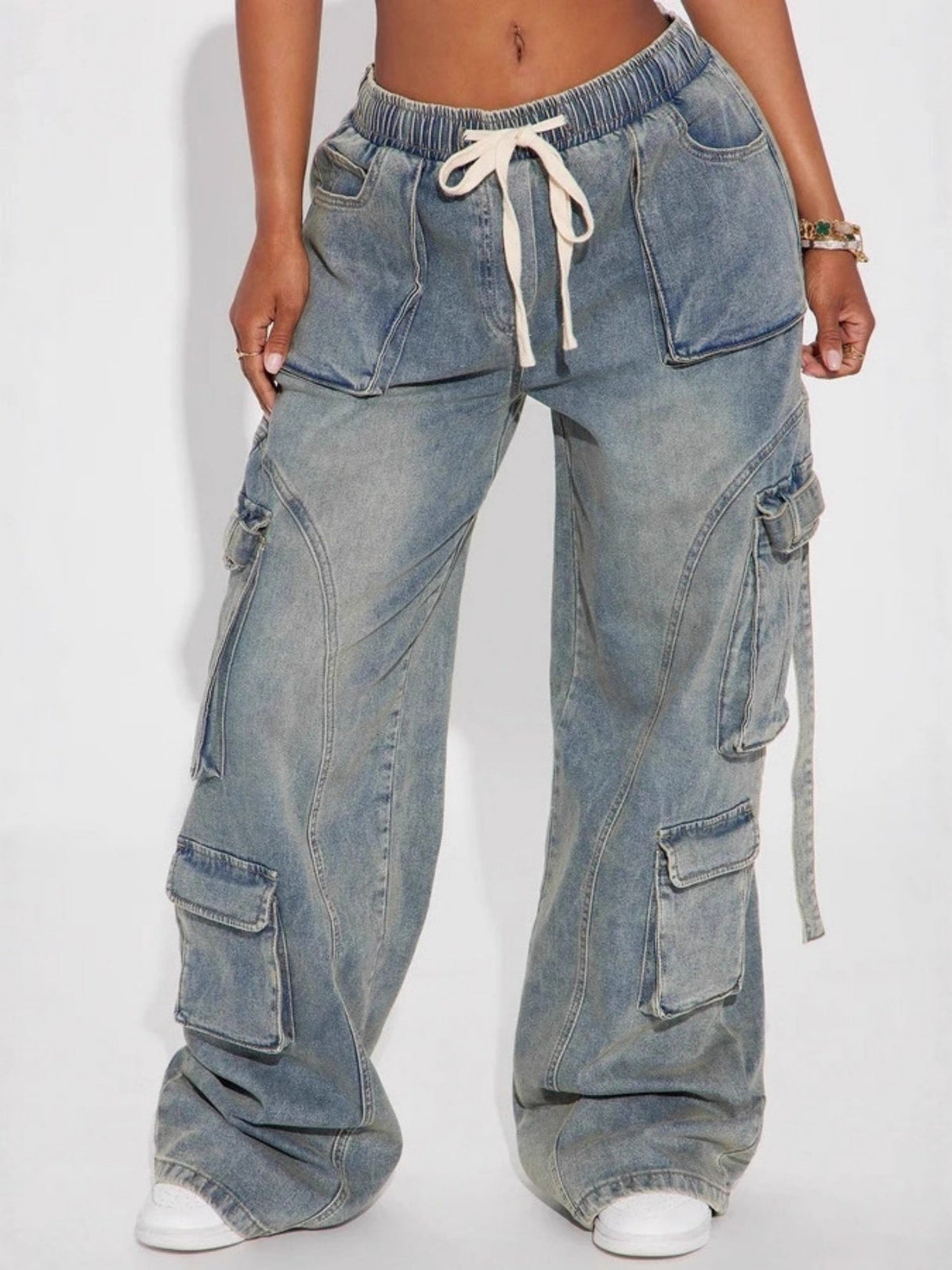 Y2k Cargo Trousers Straps Jeans