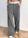 Color-blocked Belted Wide-leg Suit Trousers