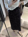 High-waisted, Slimming Sequined Midi Skirt With Elastic Waist, Back Slit, Straight Cut, Long Skirt