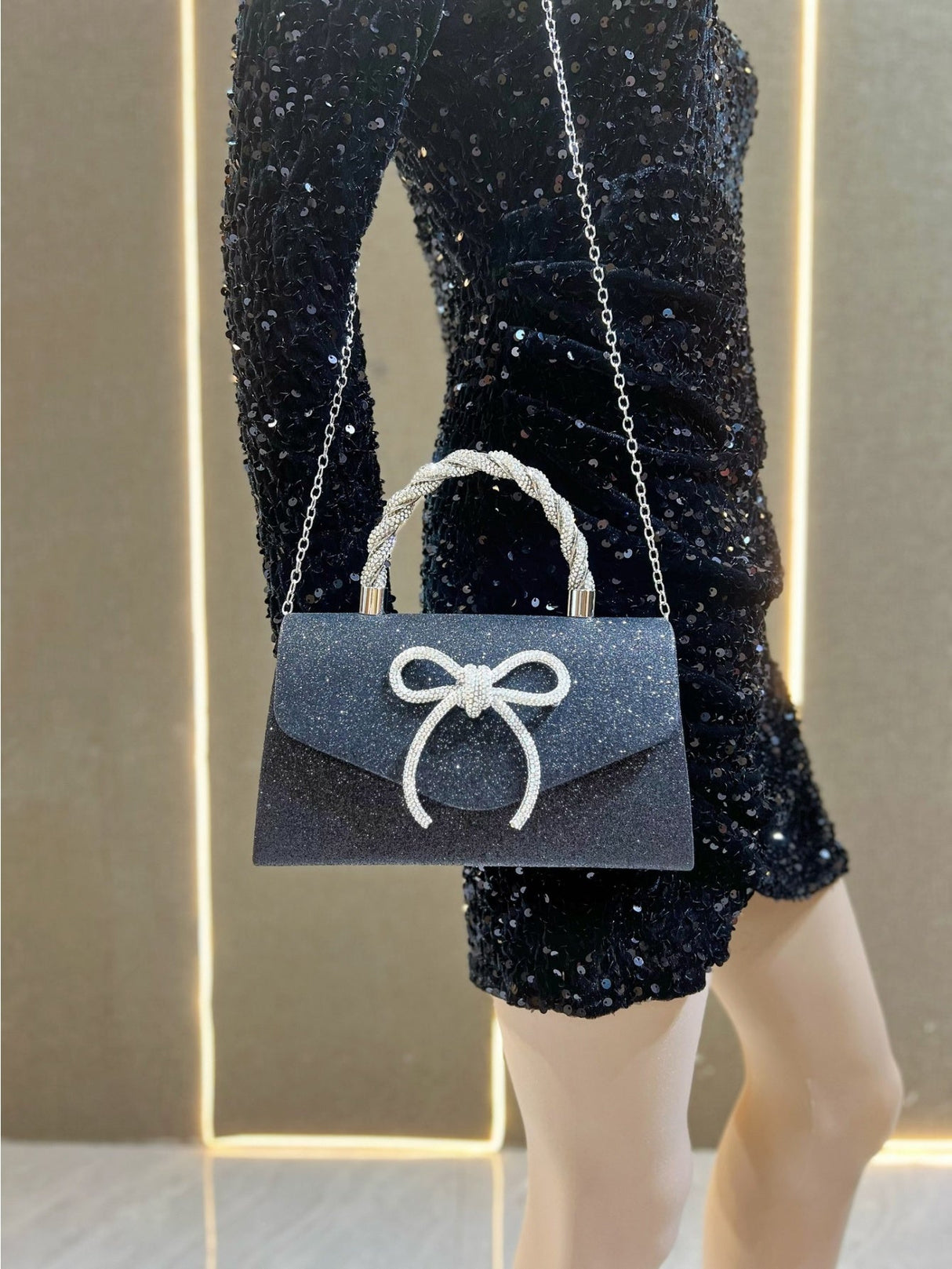 Liber Four Seasons ACC Sequin Bow Small Square Bag