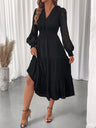 Trim V-neck Lace Long Sleeve Midi Dresses