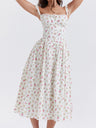 Floral Lace Trim Square Neck Suspenders Sweet Ribbon Maxi Dresses