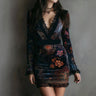 V-neck Lace Trim Printed Long Sleeve Hip-hugging Mini&Short Dresses
