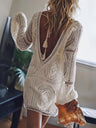 Long-sleeved V-neck Lace Backless Short Dress