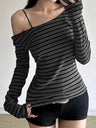 Dark Gray Contrasting Colors Stripes T-shirts
