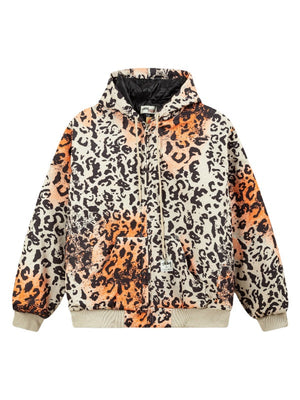 Embroidered Leopard Print Loose Cotton Keep Warm Hooded Jacket