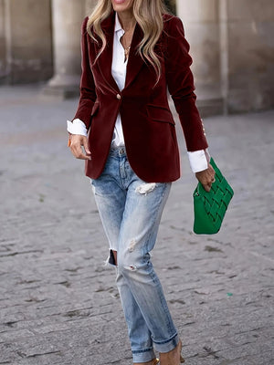 Slim Velvet Buttons Patch Pocket Blazer