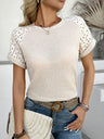 Openwork Lace Crew Neck Patchwork Cropped T-shirt