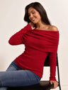 Wool Folded Off-shoulder Long-sleeved Sweater