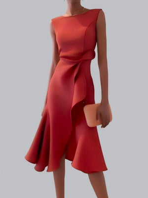 Sleeveless Crew Neck Temperament Midi Dresses