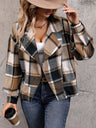 Lapel Short khaki plaid Pocket coat