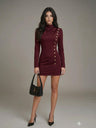 Buttons Solid Color Mini&Short Dresses