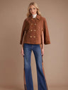 Retro Jacket Double-breasted Cape Brown Suede Turtleneck Coat