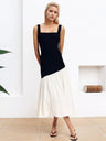 French Commuting Sleeveless One-shoulder Collar Black And White Color Blocking Maxi Dresses