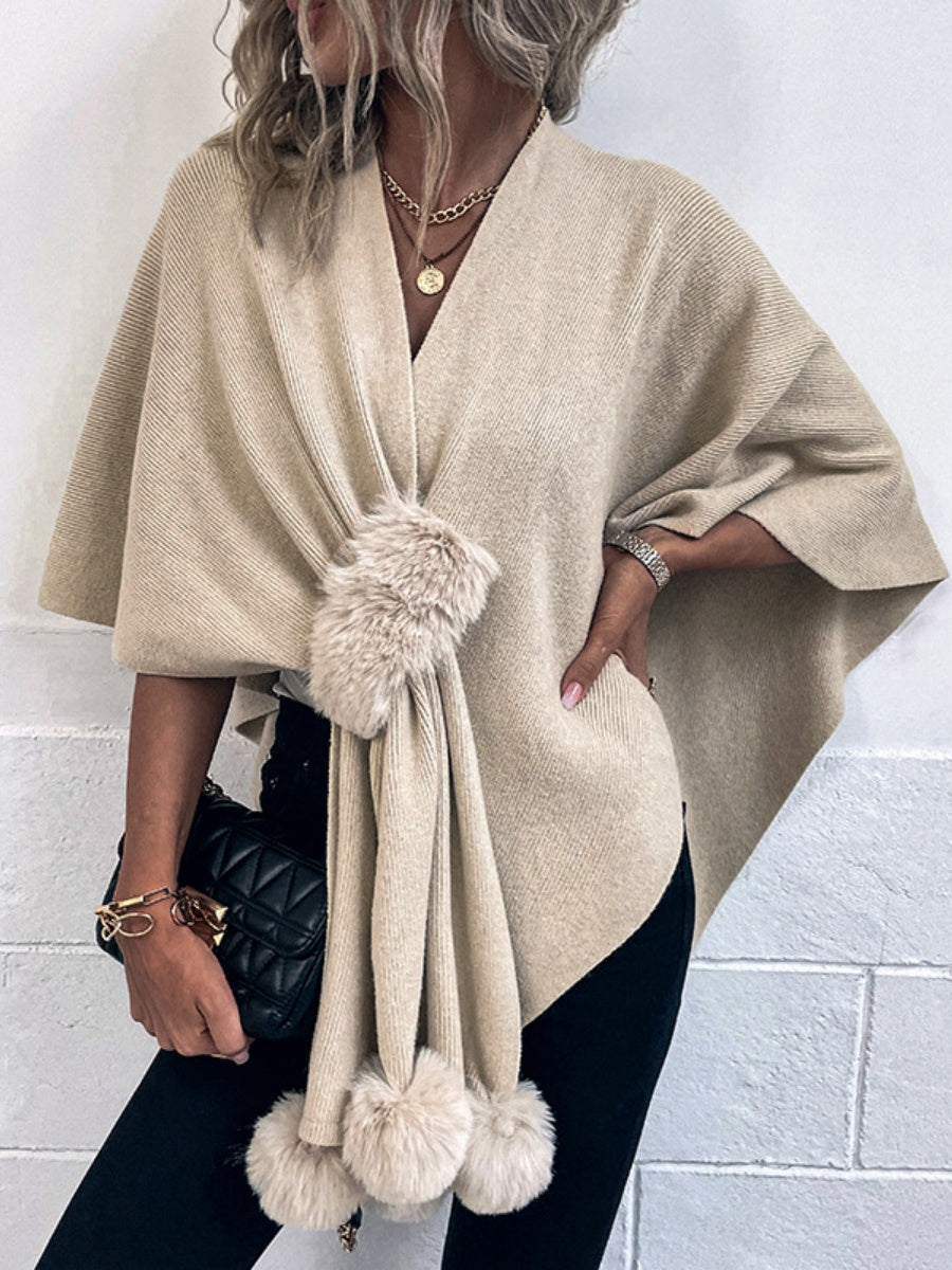 Solid Color Fluff Ball Cloak Shawl Cardigans