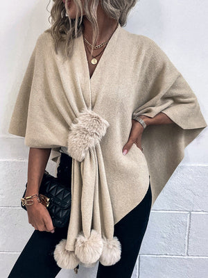 Solid Color Fluff Ball Cloak Shawl Cardigans