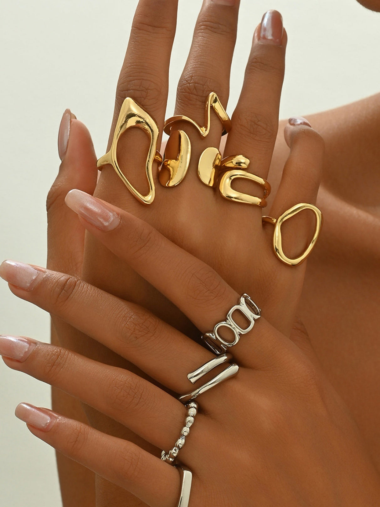 9-piece Set Adjustable Opening Geometric Design Rings