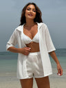 Beach Sun Protection Mesh Shirt, Shorts, Bikini Four-piece Set