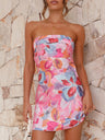 Floral Print Strapless Backless Short Dress