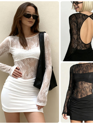 Mesh Lace Splicing Bodycon Dress Mini&Short Dresses