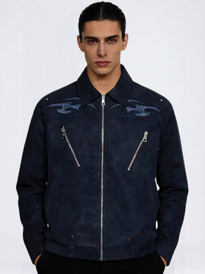 Pu Lightning Embroidery Water Proof Loose-fit Jackets
