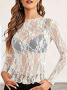 Lace See-through Sexy Mesh Off-the-shoulder Neckline Long-sleeved Top