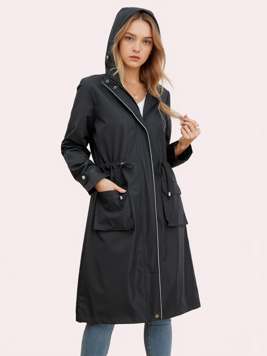 Leisure Water Proof Striped Lining Straight Zipper Hooded Jackets