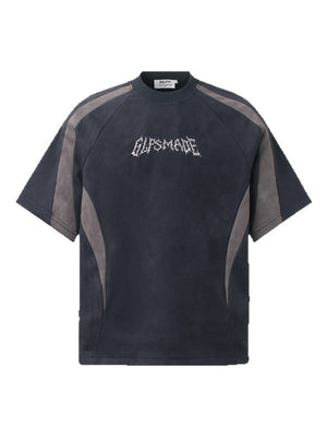 Suede Locomotive Machete Patchwork Embroidery T-shirt