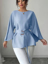 Blue Bell Sleeves With Belt Chiffon Shirt