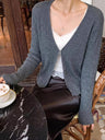 Wool V Single-button Short Knit Cardigan