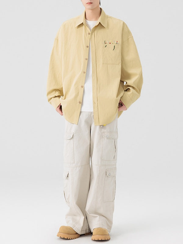 Simple Floral Embroidery Stripes Shirts