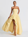Pleated Slit Strapless Straps Maxi Dresses