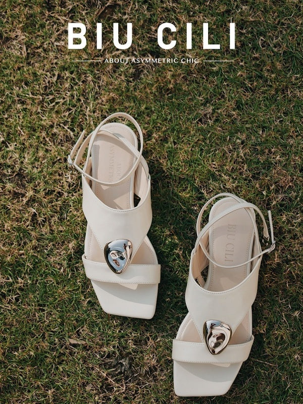 BIUCILI Original Design "Slow Time" French Minimalist Flat Lace-up Open-toe Low-heeled Sandals For Women
