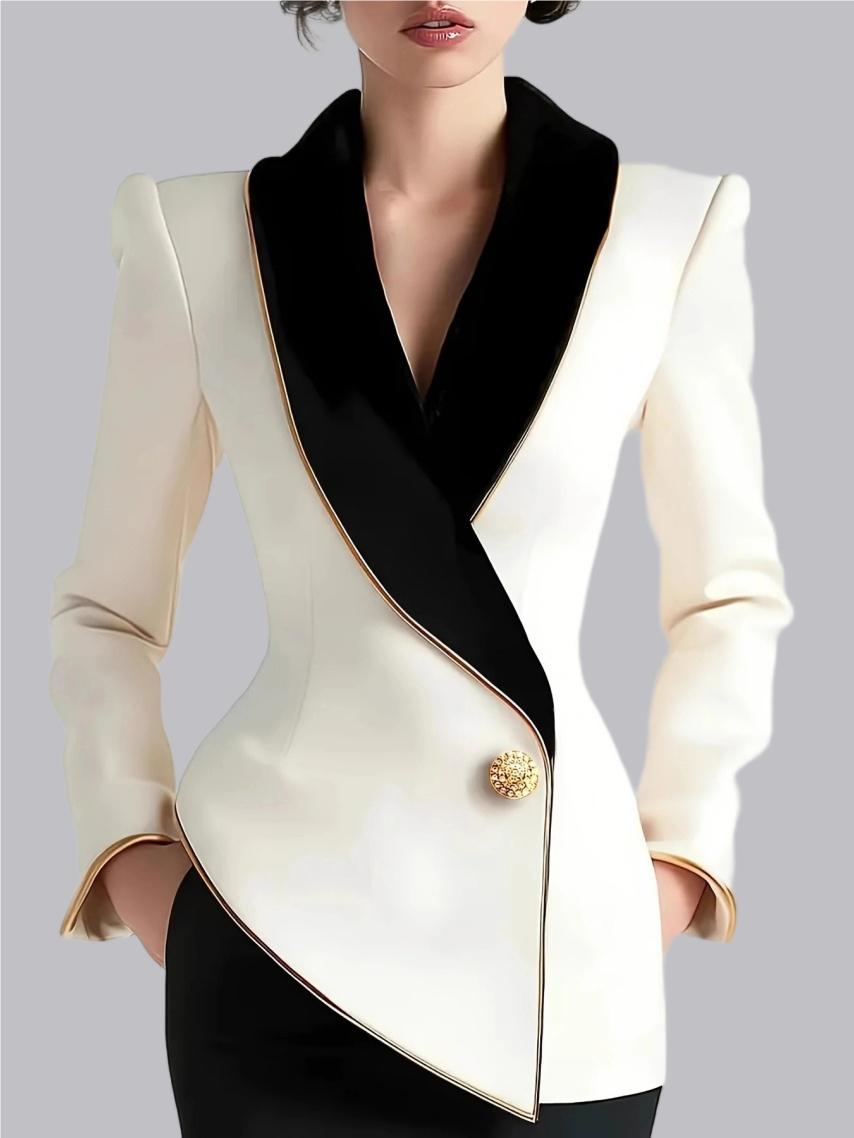 Grace Irregular Gold Trim Pearl Buttons Long Sleeve Slim Fit Profession Blazers
