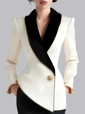 Grace Irregular Gold Trim Pearl Buttons Long Sleeve Slim Fit Profession Blazers